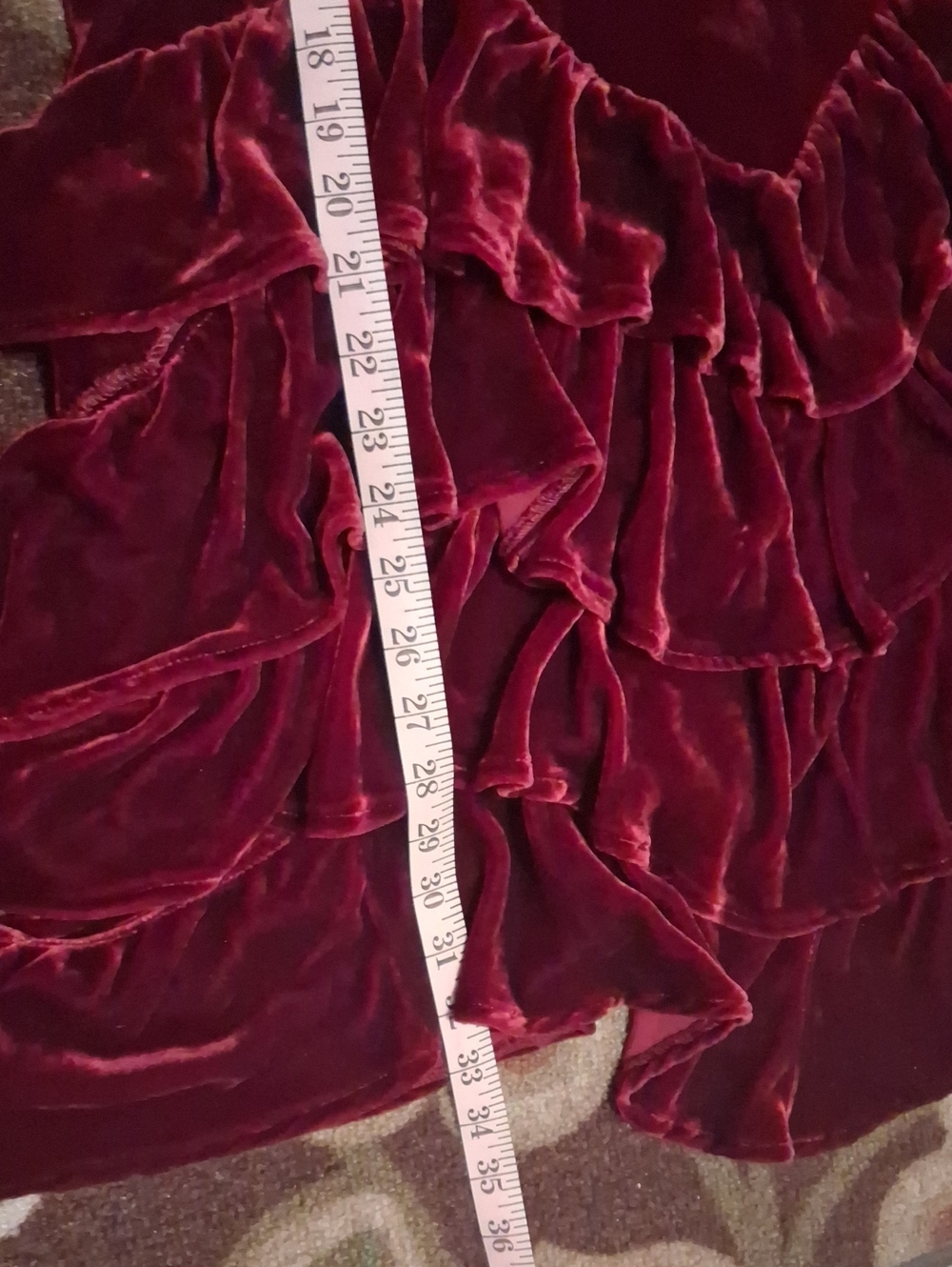 Double D Ranch Wine Red Velvet Asymmetrical Ruffle Skirt - Picture 10 of 10
